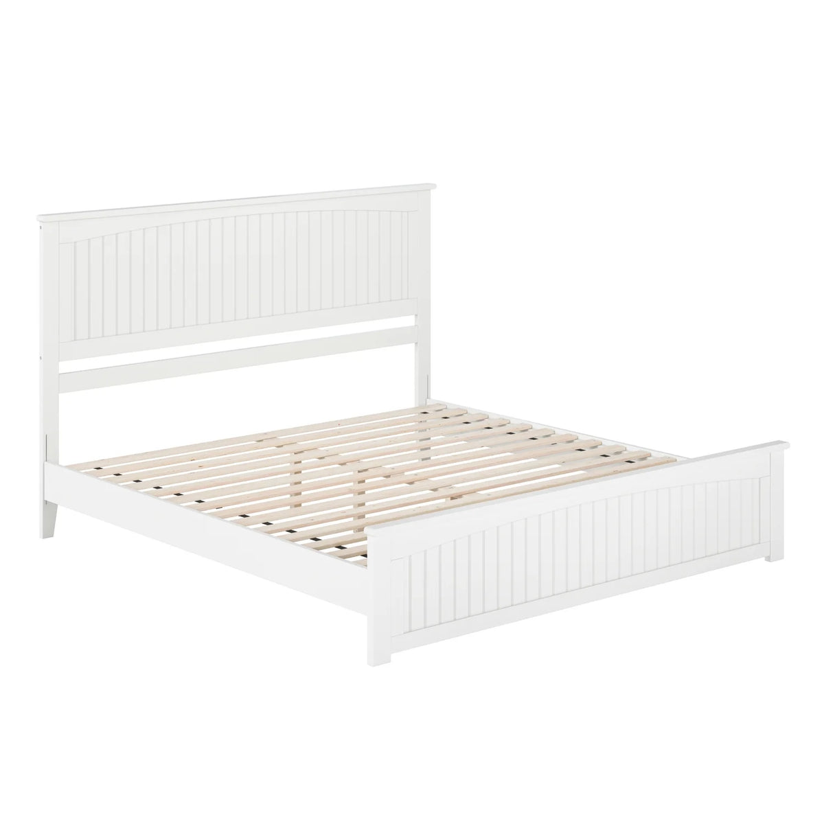 King Solid Wood Low Profile Platform Bed with Footboard, White Y750558