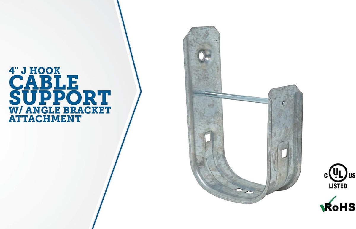 25 Pack Zinc Plated Steel Ceiling Mount J-Hook with Removable Angle Bracket Attachment B128820