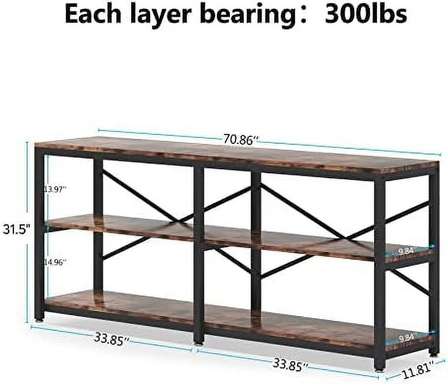 70.9 Inch Extra Long 3-Tier Console Table with Shelves Grey P4770