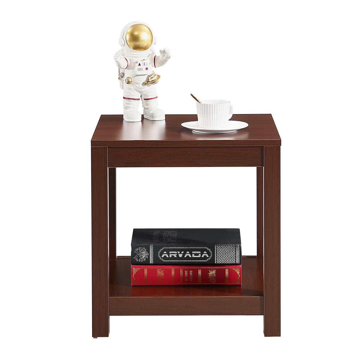 Brown 2-Tier Side Table with Storage Shelf Z10130