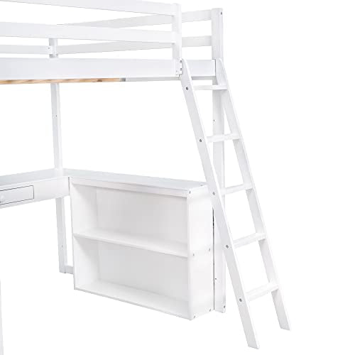 Twin Wood Loft Bed with Staircase, Desk and Wardrobe, Gray T76092