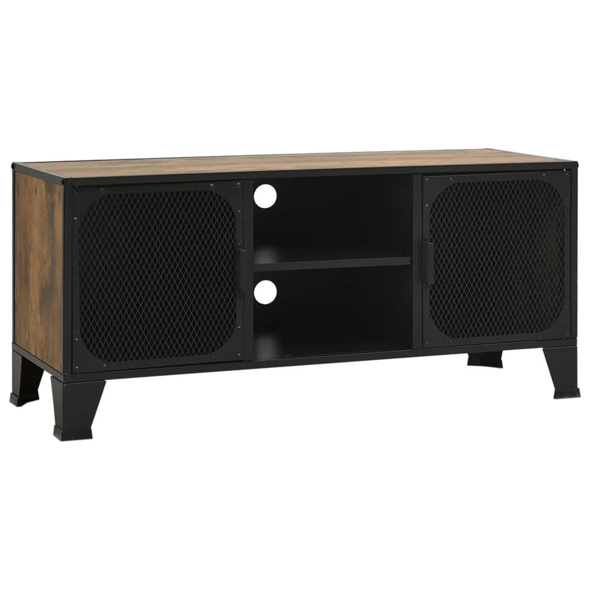 Rustic Brown TV Stand with 2 Mesh Doors and Storage Shelf U64917