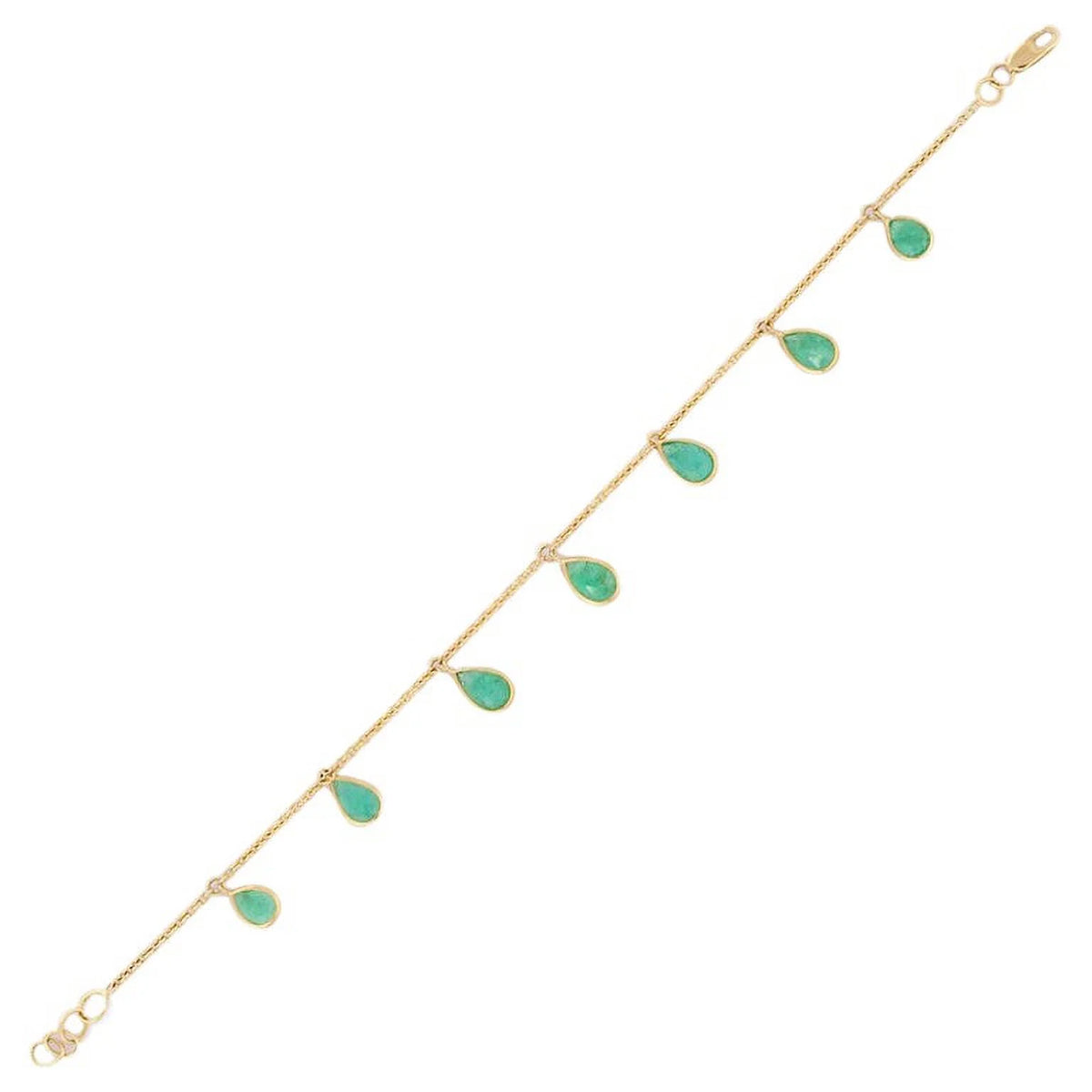 18K Solid Yellow Gold Emerald Charm Bracelet P63633