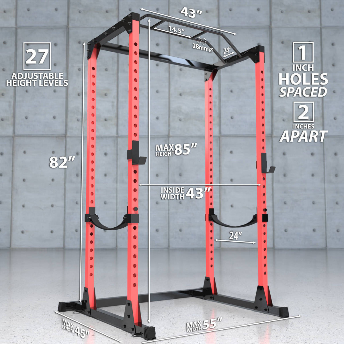 Black Red Steel Squat Cage with Pull Up Bar P531