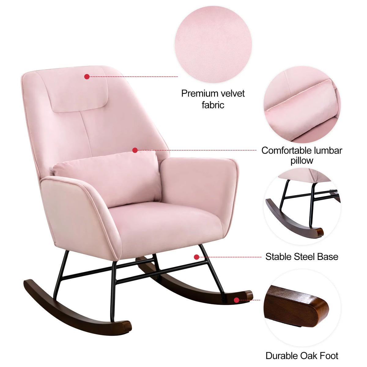 Pink Upholstered Rocking Chair F722