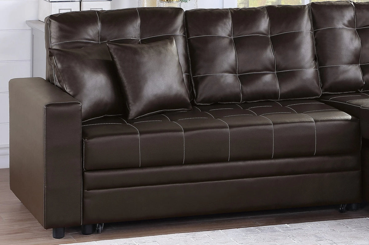 Espresso Convertible Sectional Sofa with Pull Out Bed U7337
