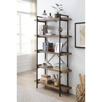 Rustic Oak Steel Etagere Bookcase Z1930