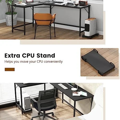 L-Shaped Office Desk with Power Outlets USB Ports Metal Frame C748568