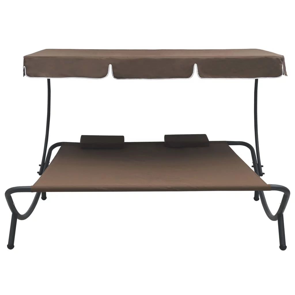 Outdoor Bed with Canopy and Pillows Brown E8267