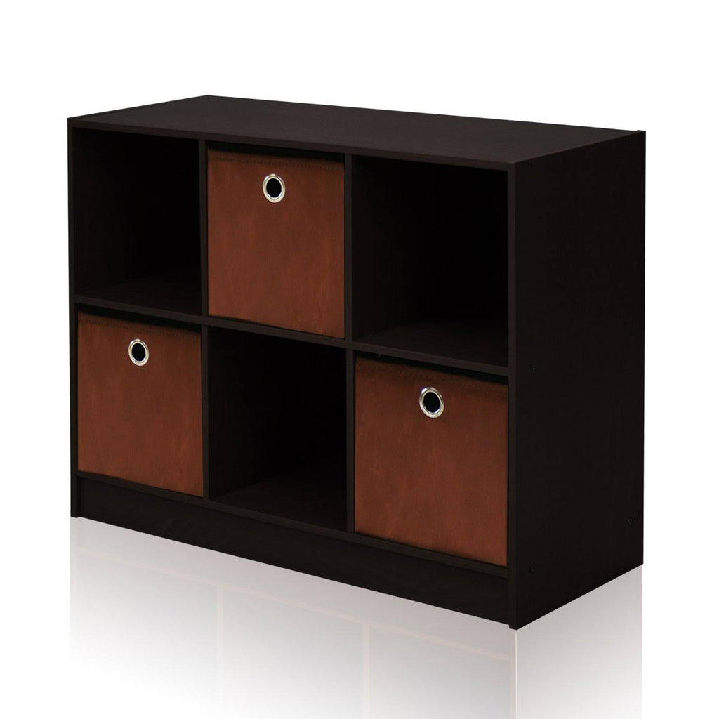 Espresso Brown Bookcase Storage with Bins J7527
