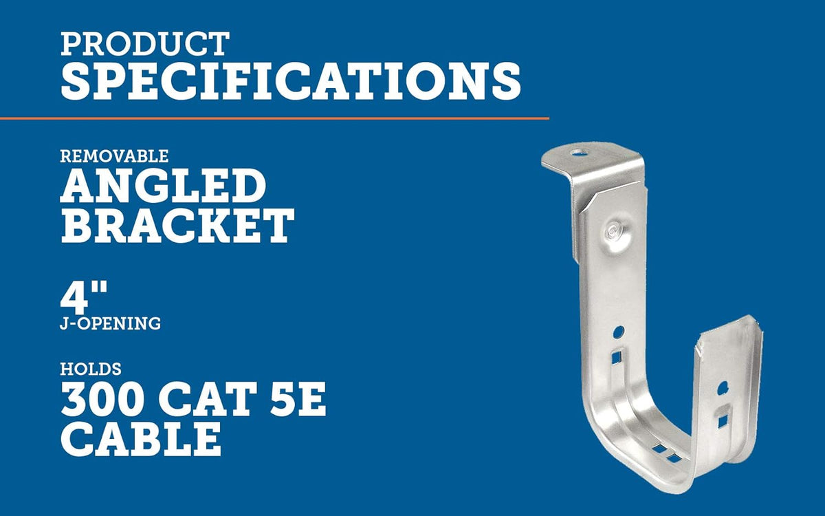 25 Pack Zinc Plated Steel Ceiling Mount J-Hook with Removable Angle Bracket Attachment B128820