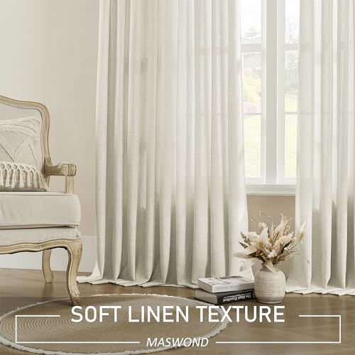 Taupe Linen Pinch Pleated Curtains 96 Inches Long, Semi Sheer Window Drapes, 1 Panel 52"Wx96"L N1144