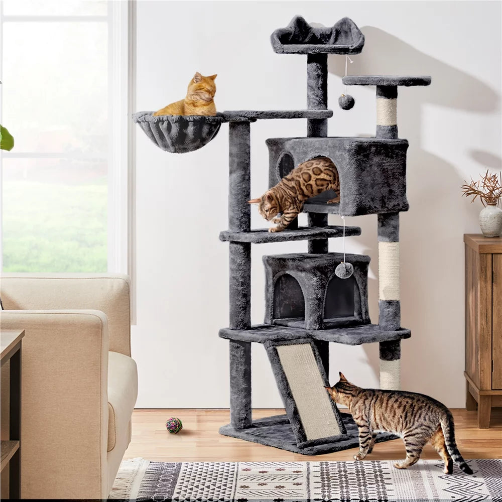 54" Double Condo Cat Tree with Scratching Post Tower, Dark Gray Z955