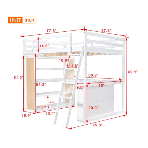 Twin Wood Loft Bed with Staircase, Desk and Wardrobe, Gray T76092