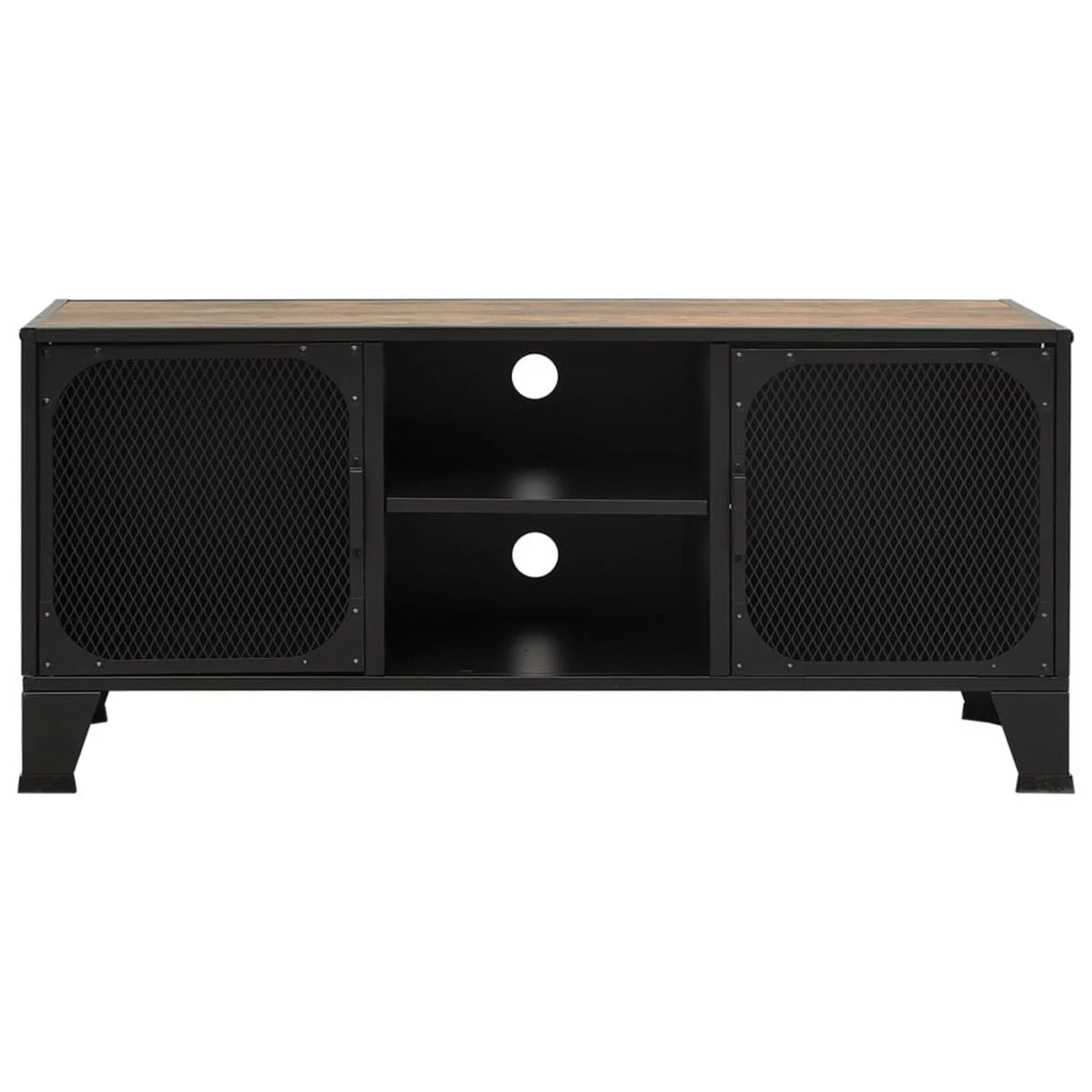Rustic Brown TV Stand with 2 Mesh Doors and Storage Shelf U64917