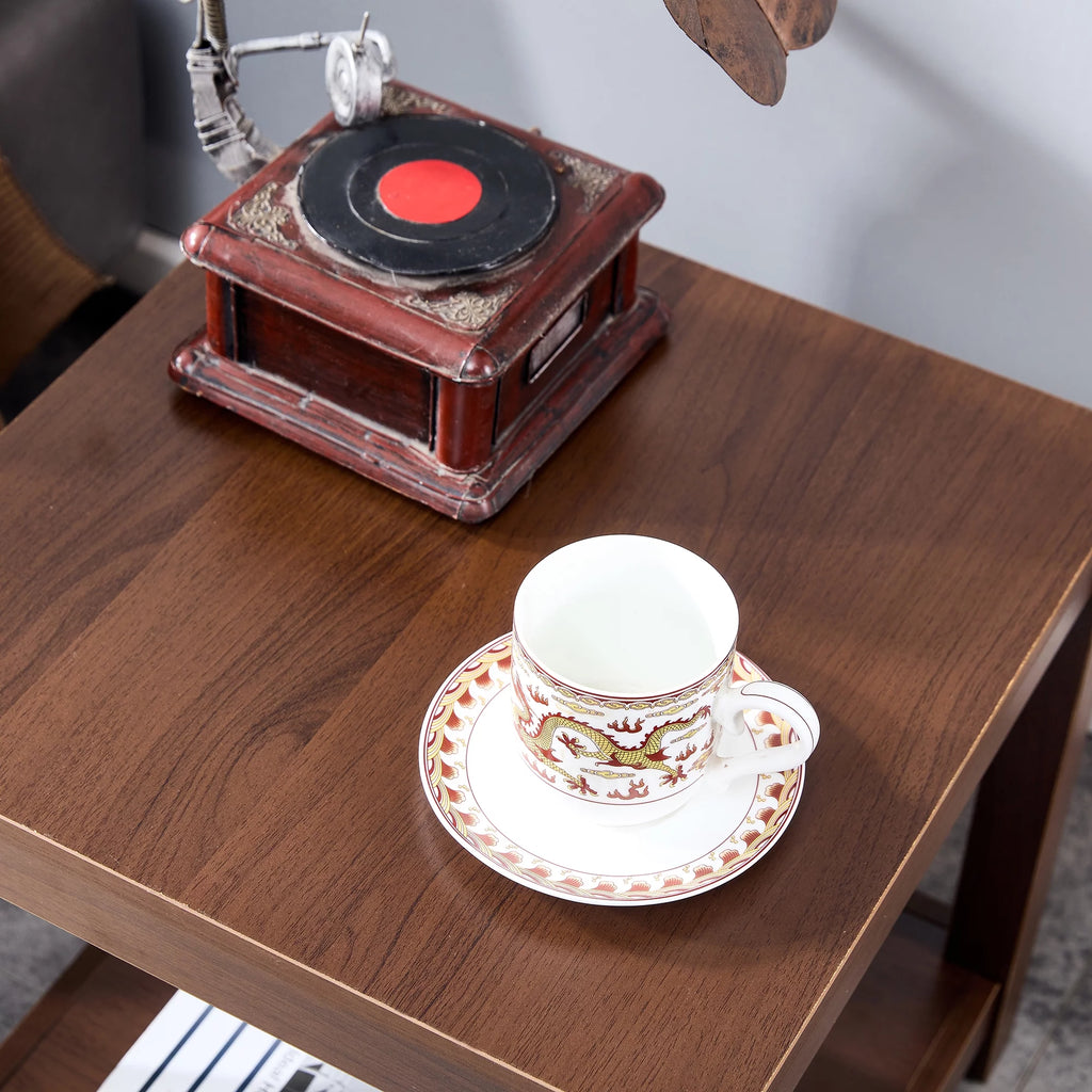 Brown 2-Tier Side Table with Storage Shelf Z10130