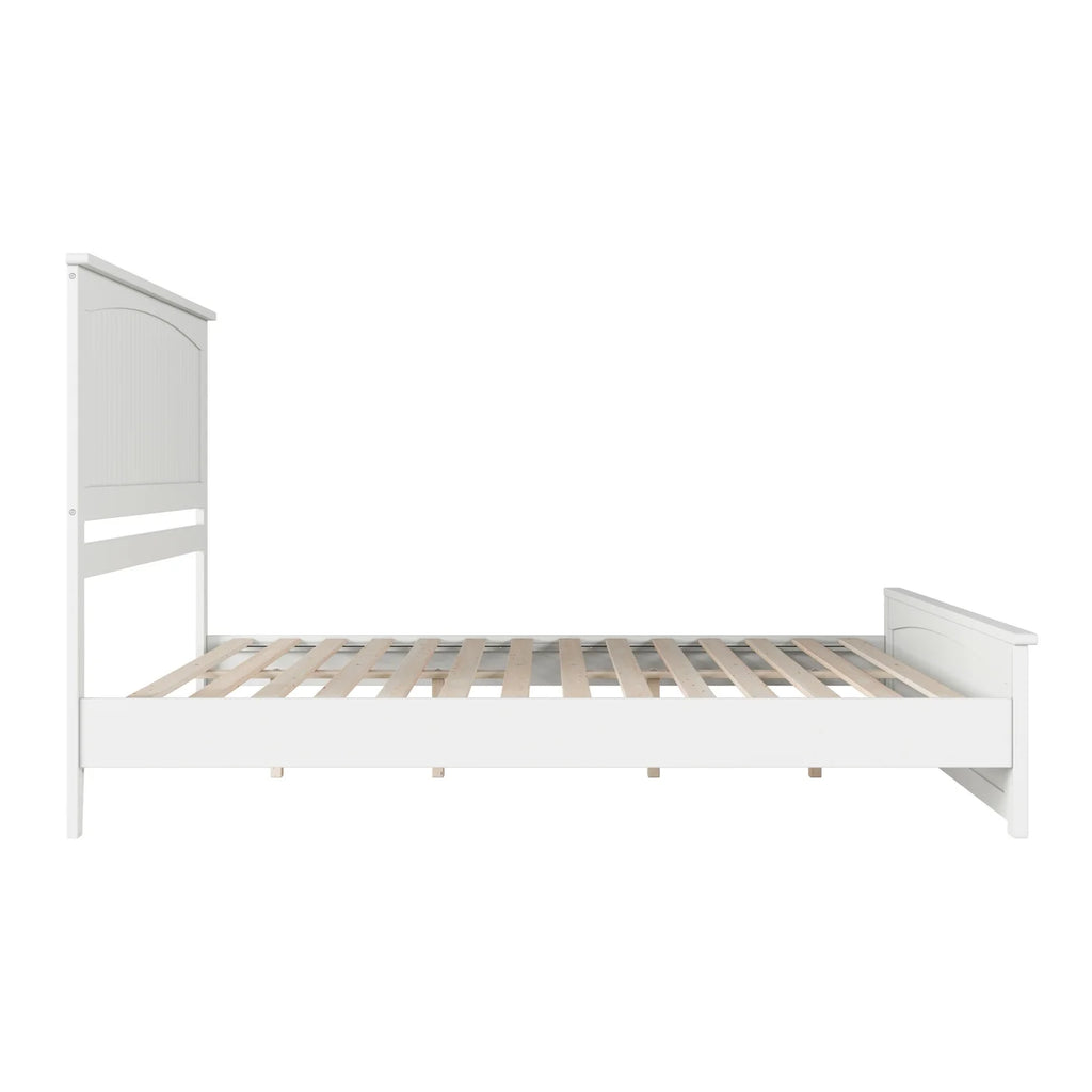 King Solid Wood Low Profile Platform Bed with Footboard, White Y750558