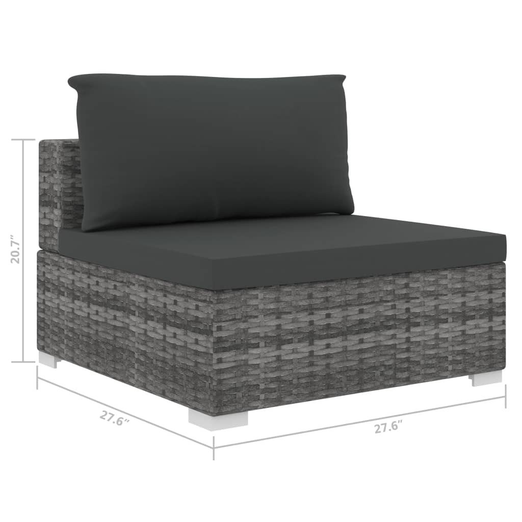 Gray Poly Rattan Sectional Middle Seat with Cushions R70903